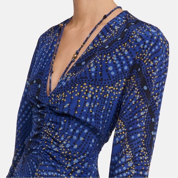 Altuzarra Mila Dress 36 Silk Asymmetric Ruched Long Sleeve Printed Midi Dress - Picture 3 of 16